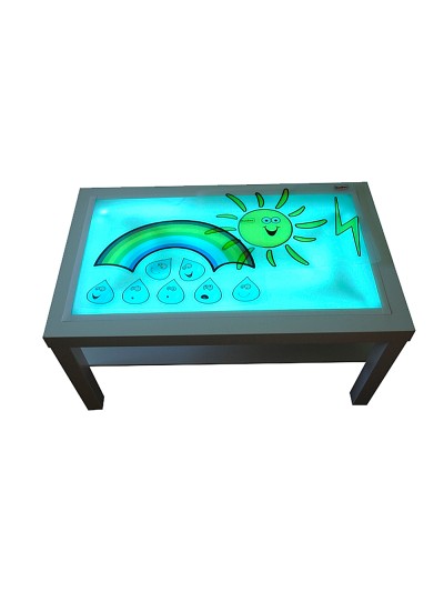 Mesa con luz henbea madera de haya superficie metacrilato blanco y luces led 90x55x45 cm