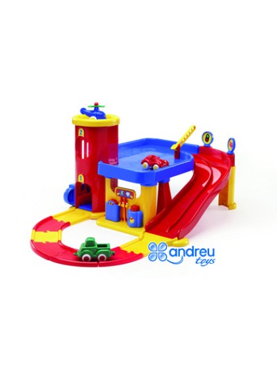 Juego vikingtoys garaje dos pisos + 3 vehiculos + pistas 19x42x39 cm