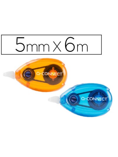 Corrector q-connect cinta blanco 5 mm x 6 mt blister 2 unidades azul y naranja