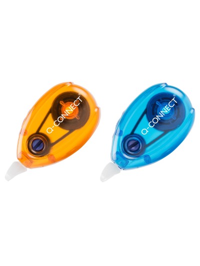 Corrector q-connect cinta blanco 5 mm x 6 mt blister 2 unidades azul y naranja