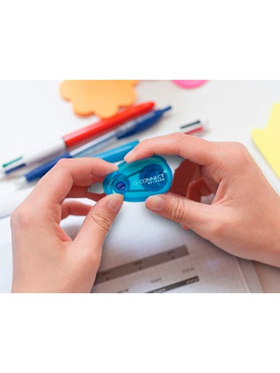 Corrector q-connect cinta blanco 5 mm x 6 mt blister 2 unidades azul y naranja