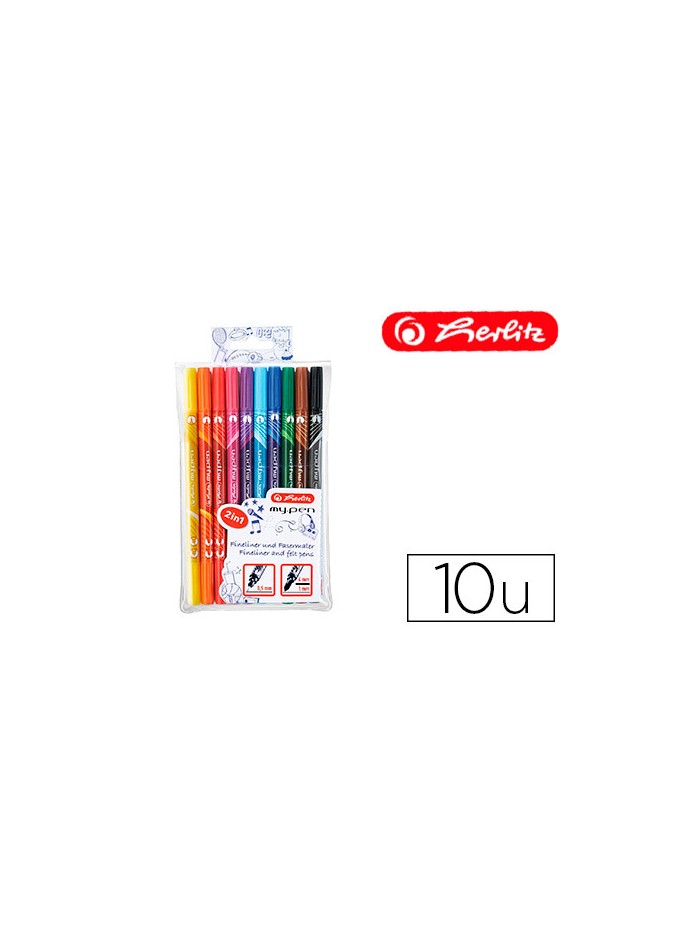 Rotulador herlitz my-pen doble punta 0,5/4 mm blister de 10 colores surtidos Rotulador herlitz my-pen doble punta 0,5/4 mm blister de 10 colores surtidos