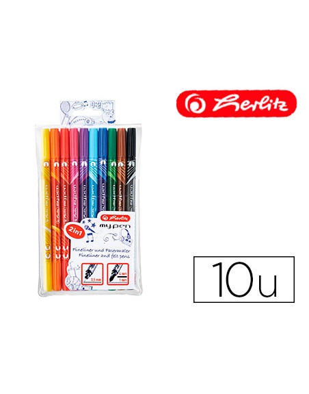 Rotulador herlitz my-pen doble punta 0,5/4 mm blister de 10 colores surtidos