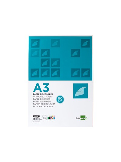 Papel color liderpapel a3 80gr 10 colores surtidos paquete 100 hojas