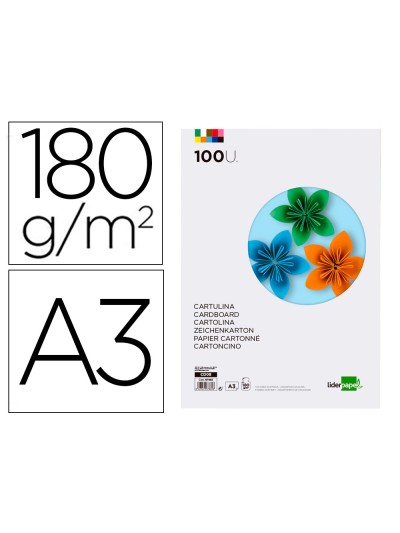 Cartulina liderpapel a3 180g/m2 10 colores surtidos paquete 100 hojas