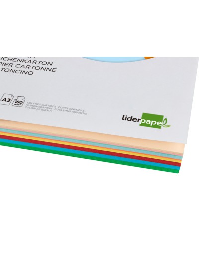 Cartulina liderpapel a3 180g/m2 10 colores surtidos paquete 100 hojas