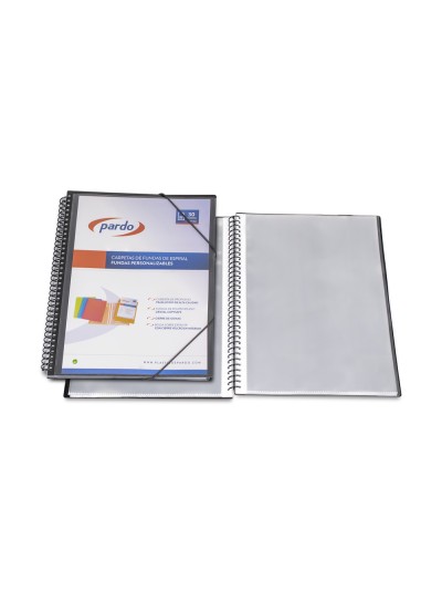 Carpeta pardo escaparate con espiral 40 fundas folio personalizable color negro