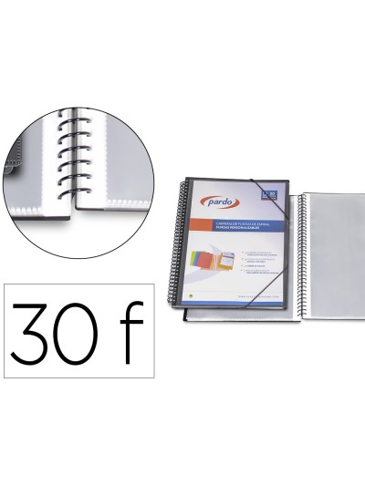 Carpeta pardo escaparate con espiral 30 fundas folio personalizable color negra