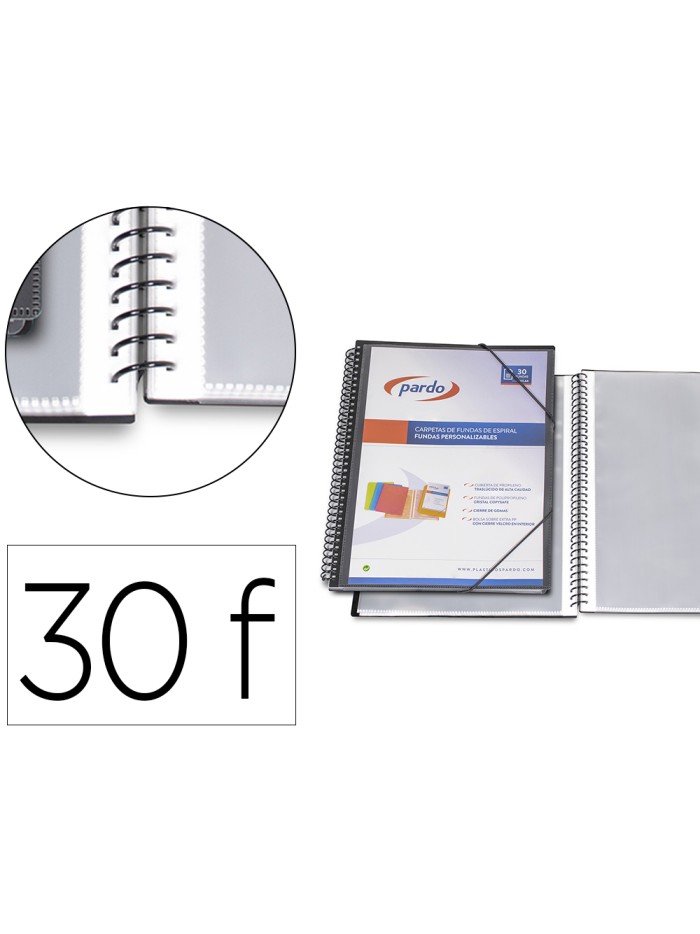 Carpeta pardo escaparate con espiral 30 fundas folio personalizable color negra Carpeta pardo escaparate con espiral 30 fundas folio personalizable color negra