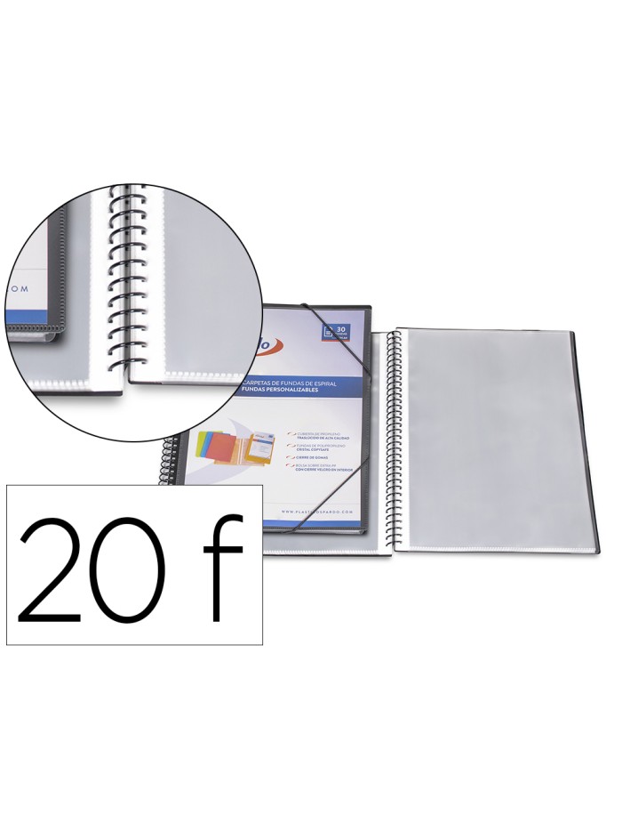 Carpeta pardo escaparate con espiral 20 fundas folio personalizable color negra Carpeta pardo escaparate con espiral 20 fundas folio personalizable color negra