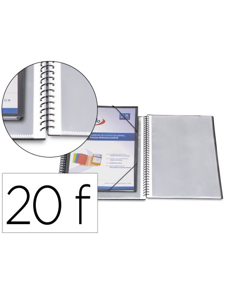 Carpeta pardo escaparate con espiral 20 fundas folio personalizable color negra