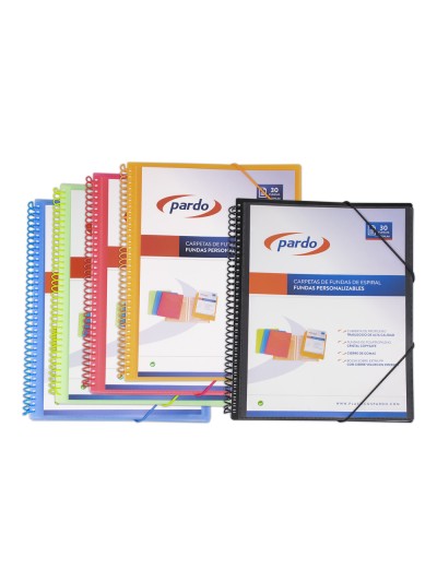 Carpeta pardo escaparate con espiral 20 fundas folio personalizable color negra