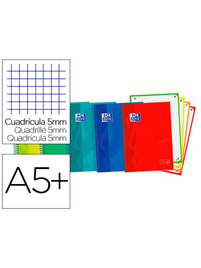 Cuaderno espiral oxford ebook 4 tapa extradura din a5+ 120 h microperforadas cuadro 5 mm colores vivos surtidos