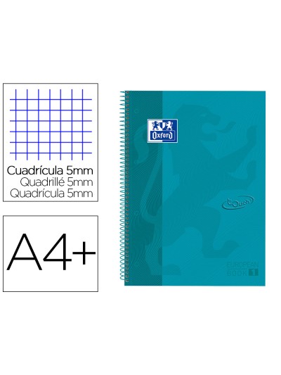 Cuaderno espiral oxford ebook 1 tapa extradura din a4+ 80 h cuadricula 5 mm aqua intenso touch