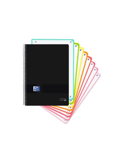 Cuaderno espiral oxford ebook 8 tapa plastico din a4+ 160 h cuadricula 5 mm black'n colors turquesa