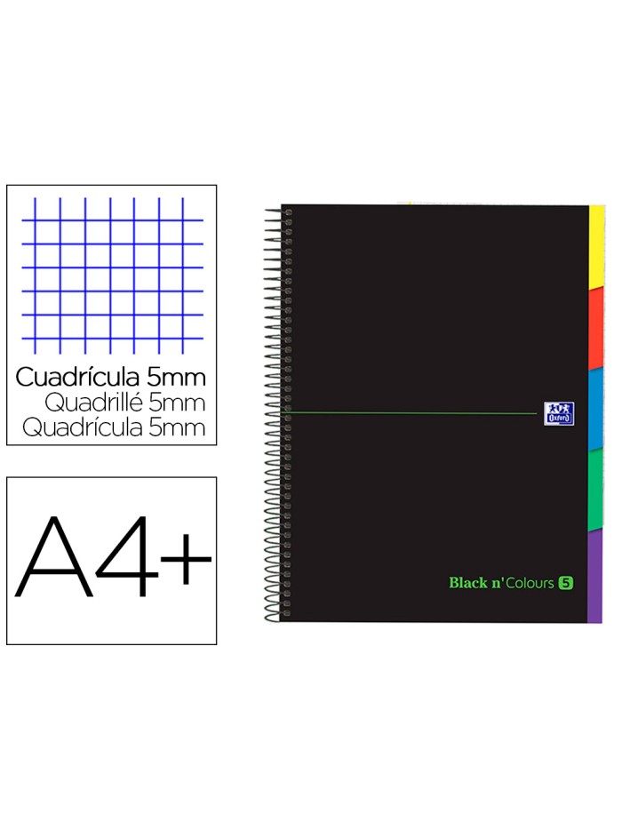 Cuaderno espiral oxford ebook 5 tapa extradura din a4+ 100 h con separadores cuadricula 5 mm black'n colors verde Cuaderno espiral oxford ebook 5 tapa extradura din a4+ 100 h con separadores cuadricula 5 mm black'n colors verde