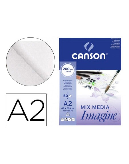 Bloc dibujo multitecnicas canson imagine din a2 encolado liso 42x59,4 cm 50 hojas 200 gr/m2