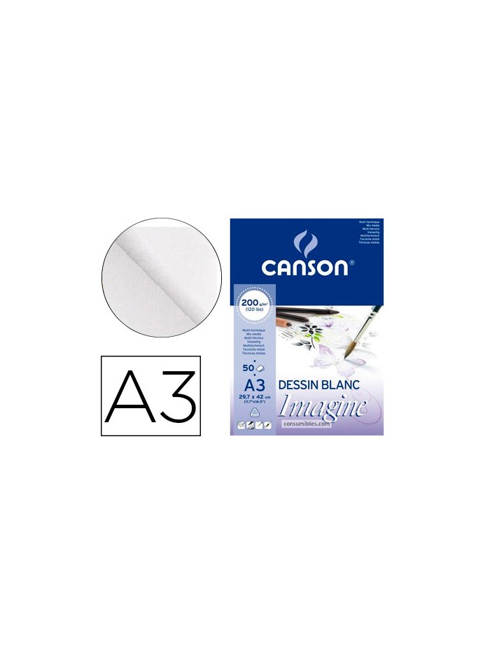 Bloc dibujo multitecnicas canson imagine din a3 encolado liso 29,7x42 cm 50 hojas 200 gr/m2 Bloc dibujo multitecnicas canson imagine din a3 encolado liso 29,7x42 cm 50 hojas 200 gr/m2