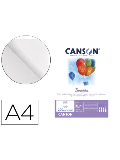 Bloc dibujo multitecnicas canson imagine din a4 encolado liso 21x29,7 cm 50 hojas 200 gr/m2