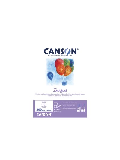 Bloc dibujo multitecnicas canson imagine din a4 encolado liso 21x29,7 cm 50 hojas 200 gr/m2