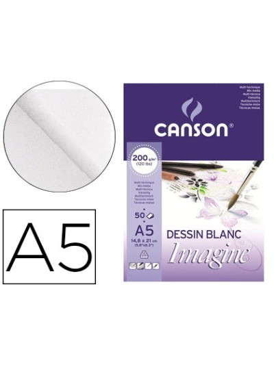 Bloc dibujo multitecnicas canson imagine din a5 encolado liso 14,8x21 cm 50 hojas 200 gr/m2