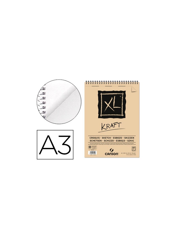 Bloc dibujo esbozo canson xl kraft din a3 kraft rayado beige espiral 29,7x42 cm 60 hojas 90 gr/m2 Bloc dibujo esbozo canson xl kraft din a3 kraft rayado beige espiral 29,7x42 cm 60 hojas 90 gr/m2