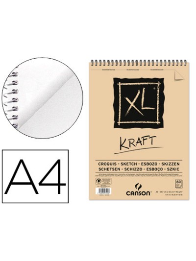 Bloc dibujo esbozo canson xl kraft din a4 kraft rayado beige espiral 21x29,7 cm 60 hojas 90 gr/m2