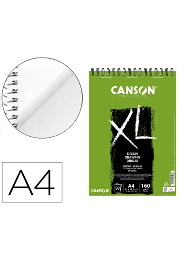 Bloc dibujo canson xl dessin din a4 liso microperforado espiral 21x29,7 cm 50 hojas 160 gr/m2