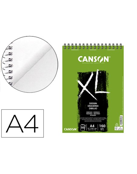 Bloc dibujo canson xl dessin din a4 liso microperforado espiral 21x29,7 cm 50 hojas 160 gr/m2
