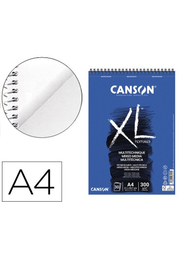 Bloc dibujo acuarela canson xl mix media grano medio din a4 microperforado espiral 21x29,7 cm 30 hojas 300 gr/m2