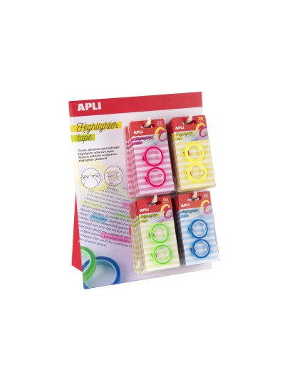 Cinta adhesiva apli neon para resaltar textos pack de 2 unidades colores surtidos