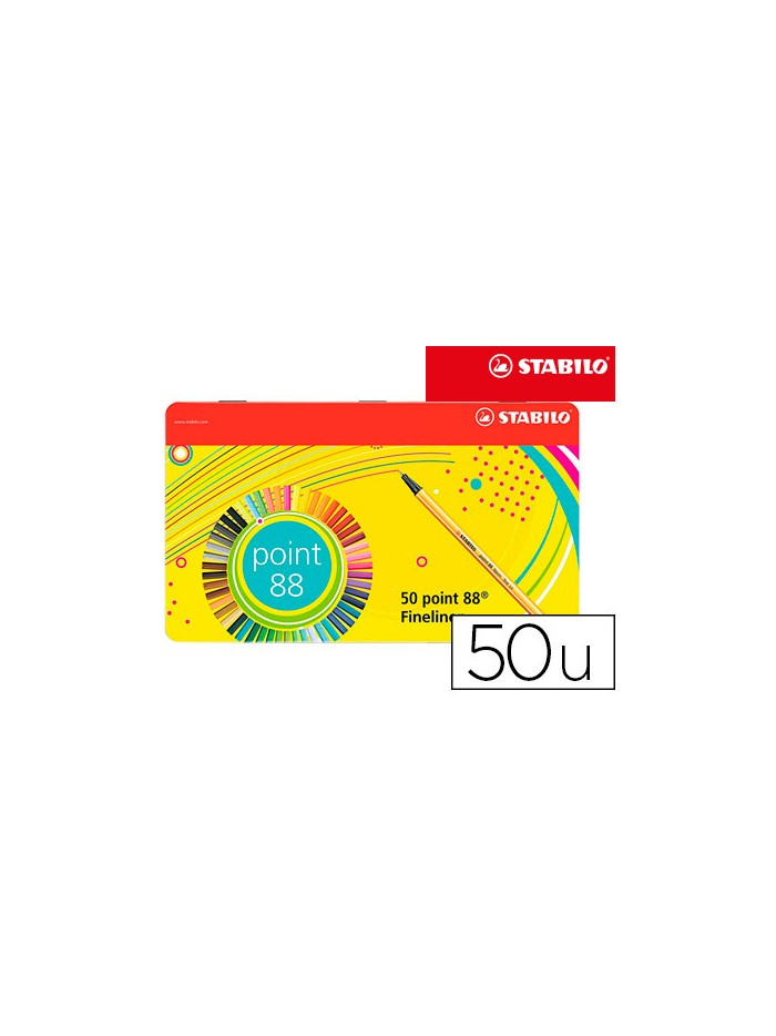 Rotulador stabilo punta de fibra 0,4 mm point 88 estuche metal 50 colores surtidos
