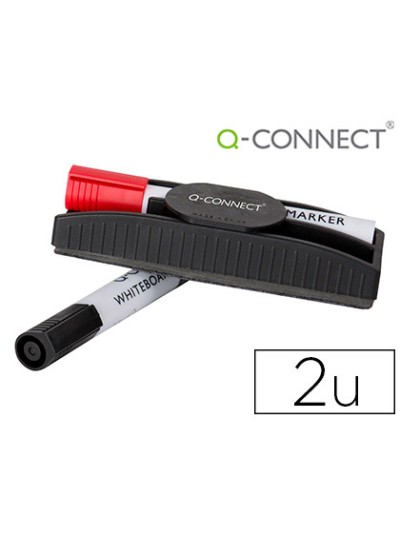 Borrador q-connect magnetico con rotulador rojo y negro para pizarra blanca