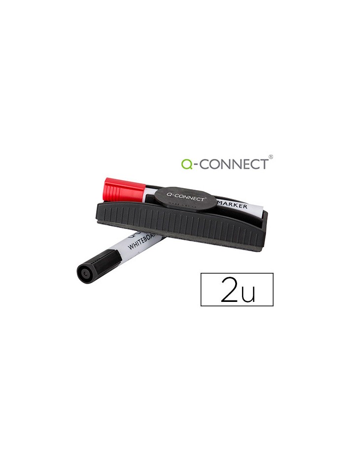 Borrador q-connect magnetico con rotulador rojo y negro para pizarra blanca Borrador q-connect magnetico con rotulador rojo y negro para pizarra blanca