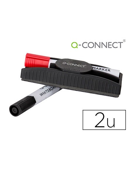 Borrador q-connect magnetico con rotulador rojo y negro para pizarra blanca