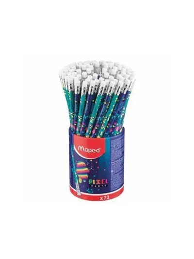 Lapices de grafito maped pixel party hb con goma de borrar cubilete de 72 uniades