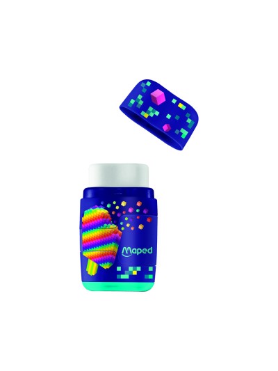 Sacapuntas maped plastico connect pixel party 2 usos con goma de borrar