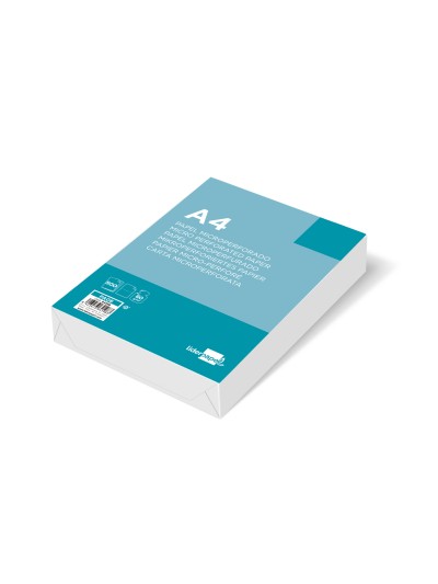 Papel liderpapel a4 80g/m2 liso microperforado en dos partes iguales paquete de 500 hojas