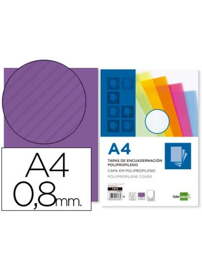 Tapa encuadernacion liderpapel polipropileno ondulado a4 0.8 mm violeta paquete de 50 unidades