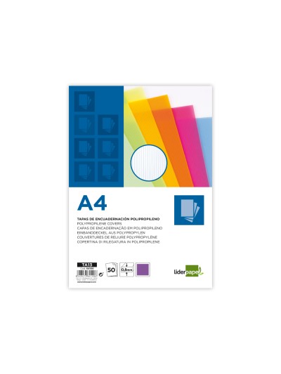 Tapa encuadernacion liderpapel polipropileno ondulado a4 0.8 mm violeta paquete de 50 unidades