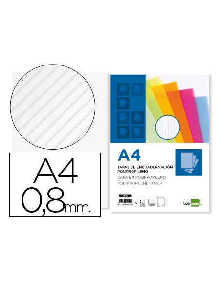 Tapa encuadernacion liderpapel polipropileno ondulado a4 0.8 mm transparente paquete de 50 unidades