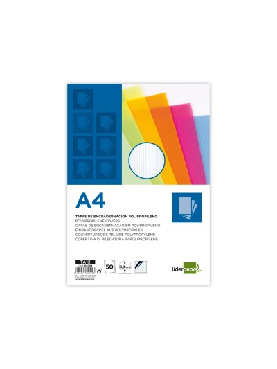 Tapa encuadernacion liderpapel polipropileno ondulado a4 0.8 mm transparente paquete de 50 unidades