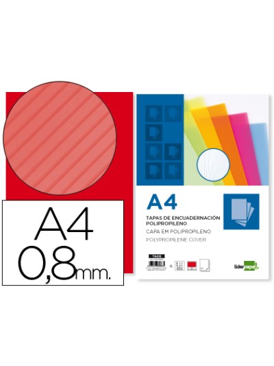 Tapa encuadernacion liderpapel polipropileno ondulado a4 0.8 mm rojo paquete de 50 unidades