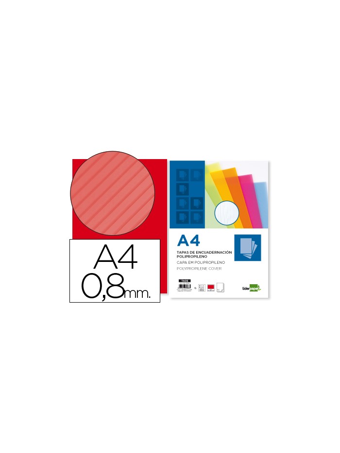 Tapa encuadernacion liderpapel polipropileno ondulado a4 0.8 mm rojo paquete de 50 unidades Tapa encuadernacion liderpapel polipropileno ondulado a4 0.8 mm rojo paquete de 50 unidades