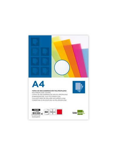 Tapa encuadernacion liderpapel polipropileno ondulado a4 0.8 mm rojo paquete de 50 unidades