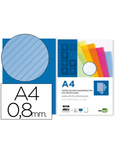 Tapa encuadernacion liderpapel polipropileno ondulado a4 0.8 mm azul paquete de 50 unidades