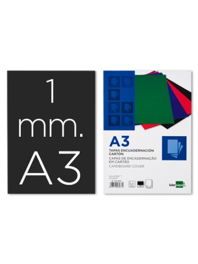 Tapa encuadernacion liderpapel carton a3 1mm negra paquete de 50 unidades