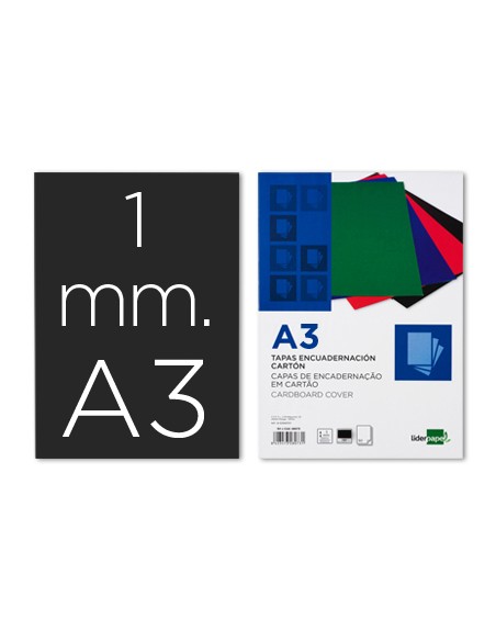 Tapa encuadernacion liderpapel carton a3 1mm negra paquete de 50 unidades