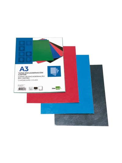 Tapa encuadernacion liderpapel carton a3 1mm negra paquete de 50 unidades
