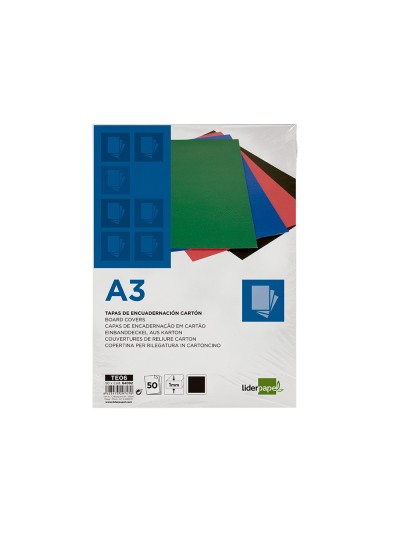 Tapa encuadernacion liderpapel carton a3 1mm negra paquete de 50 unidades
